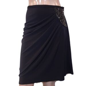 Vintage Y2K Caché Luxe Embellished Skirt Asymmetric Rhinestone Black Size 10